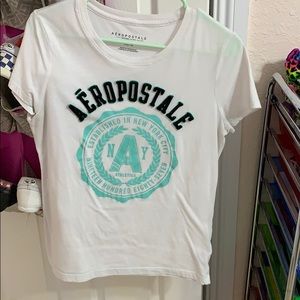 White and teal Aēropostale shirt